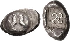 Greek DYNASTS of LYCIA. Teththiweibi. Circa 450-430/20 BC. AR Stater (21.5mm, 8.90 g). Kandyba mint(?). Two cocks standing confronted on convex circular shield / Tetraskeles; name (in Lycian) around; 