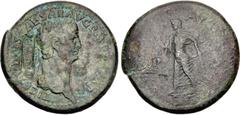 Roman Imperial Claudius. AD 41-54. Æ Sestertius (32mm, 25.82 g, 6h). Rome mint. Struck AD 41-42; countermark applied in Italy AD 64 at the time of Nero's reform. Laureate head right; c/m: NCAPR (Nummu