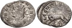 Roman Imperial Gallienus. AD 253-268. Antoninianus (22mm, 2.71 g, 6h). Mediolanum (Milan) mint. Issue 2(2), AD 260-1. GALLIENVS AVG, radiate and cuirassed bust left / LEG II ITAL VI P VI F, she-wolf s