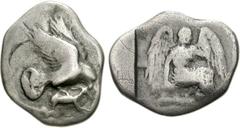 ELIS, Olympia. 83rd-87th Olympiad. 448-432 BC. AR Stater (9.56 g, 10h). Eagle flying right, grasping hare with talons and beak / Nike seated right, holding wreath; all within incuse square. Seltman, T