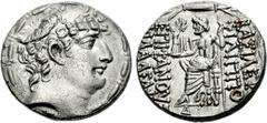 SELEUKID KINGS of SYRIA. Philip I Philadelphos. Circa 95/4-76/5 BC. AR Tetradrachm (14.98 g, 1h). Uncertain mint 129 in Northern Syria(?). Diademed head right / Zeus Nikephoros seated left; [monograms