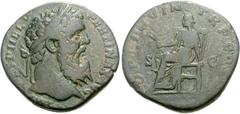 Pertinax. AD 193. Æ Sestertius (22.86 g, 1h). Rome mint. Laureate head right / Ops seated left, resting hand on throne and holding grain ears. RIC IV 20; Woodward, Pertinax - (unlisted obv. die); Bant