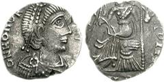 VANDALS. temp. Gaiseric to Gunthamund. Circa 440-490. AR Siliqua (1.74 g, 11h). Imitative Group. Pseudo-Ravenna mint in Carthage. Struck in the name of Honorius. D N HONOR[I VS P F ΛVG], pearl-diademe