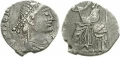 VANDALS. temp. Gaiseric to Gunthamund. Circa 440-490. AR Siliqua (1.07 g, 10h). Imitative Group. Pseudo-Ravenna mint in Carthage. Struck in the name of Honorius. D N HON[ORI VS P F ΛVG], pearl-diademe