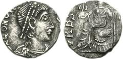 VANDALS. temp. Gaiseric to Gunthamund. Circa 440-490. AR Siliqua (1.49 g, 5h). Imitative Group. Pseudo-Ravenna mint in Carthage. Struck in the name of Honorius. D N HONOR[I VS P F ΛVG], pearl-diademed