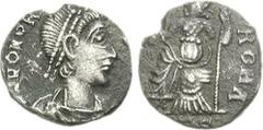 VANDALS. temp. Gaiseric to Gunthamund. Circa 440-490. AR Siliqua (1.49 g, 2h). Imitative Group. Pseudo-Ravenna mint in Carthage. Struck in the name of Honorius. [D] N HONOR[I VS P F ΛVG], pearl-diadem