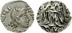 VANDALS. temp. Gaiseric to Gunthamund. Circa 440-490. AR Half Siliqua (0.61 g, 10h). Imitative Group. Pseudo-Ravenna mint in Carthage. Struck in the name of Honorius. [D N H]ONORI VS P F Λ[VG], pearl-