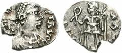 VANDALS. temp. Gaiseric to Gunthamund. Circa 440-490. AR Half Siliqua (0.62 g, 12h). Degenerate Group. Pseudo-Ravenna mint in Carthage. Struck in the name of Honorius. [D N HONORI VS] P F ΛVG, pearl-d