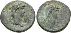 Roman Provincial GALATIA, Koinon of Galatia. Nero, with Poppaea. AD 54-68. Æ (27mm, 10.05 g, 1h). Struck AD 62-65. Laureate bust of Nero right; c/m: sphinx left in incuse circle / Draped bust of Poppa