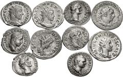 Large Lots ROMAN. Imperial. Lot of ten (10) AR Denarii and Antoniniai from Titus to Valerian II. Includes: Titus. AR Denarius // Domitian. AR Denarius // Antoninus Pius. AR Denarius // Septimius Sever