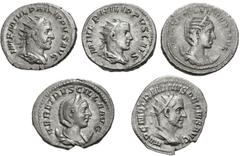 Large Lots ROMAN. Imperial. Lot of five (5) AR Antoniniani from Philip I to Herennia Etruscilla. Includes: Philip I // Philip II // Otacilia Severa // Trajan Decius // Herennia Etruscilla. VF to Good 
