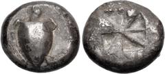 Greek ISLANDS off ATTICA, Aegina. Circa 510-490 BC. AR Stater (19.5mm, 11.39 g). Sea turtle, head in profile, [with thin collar and row of dots down its back] / Incuse square with mill-sail pattern. M