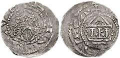 GERMANY, Mainz. Heinrich III the Black. 1039-1056. AR Pfennig (17mm, 0.56 g, 12h). + HEINRICVS, crowned facing bust; annulets flanking / + [VRBS MO]GVHCA, church facade, Chi-Rho within; four annulets 