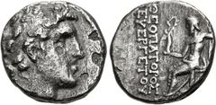 Greek SELEUKID EMPIRE. Alexander I Balas. 152-145 BC. AR Didrachm (20mm, 8.40 g, 12h). Uncertain mint. Diademed head right / Zeus Nikephoros seated left. Unpublished type as a didrachm. Toned, roughne
