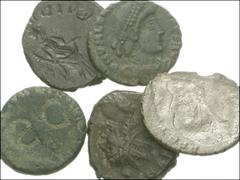 ROMAN. Imperial. Brockages from Claudius through Valentinian I. Includes: Claudius (rev. brockage) // Caracalla // Victorinus? (rev. brockage) Tetricus I // Valentinian I. Fair to Fine condition. LOT 