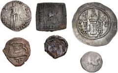 Large Lots CENTRAL ASIAN. Miscellaneous. Lot of six (6) silver and bronze issues. Includes: SASANIAN. Yazdgird II. AR Drachm // KUSHANO-SASANIAN. Kavadh I. Æ // Hormizd // INDO-PARTHIAN Abdagases. BI 
