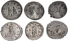Large Lots ROMAN. Imperial. Lot of six (6) AR Denarii and Antoniniani. Includes: AR Denarius: Gordian III // AR Antoniniani: Valerian I // Diva Mariniana // Gallienus // Valerian II // Postumus. Fine 