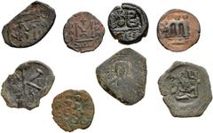 Large Lots BYZANTINE. Lot of eight (8) bronze issues. Includes: Heraclius. Æ Follis // Constans II. Æ Half Follis // Æ 12 Nummi // Anonymous. Æ Follis // Andronicus II, with Michael IX. Æ Assarion. Lo