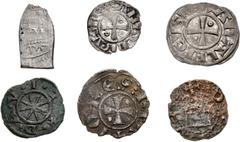 Large Lots EARLY MEDIEVAL. Crusaders. Lot of six (6) silver and bronze issues. Includes: KINGDOM of JERUSALEM: Amaury. AR Denier // AR Obole // Anonymous. Imitation Half Dirhem // John of Brienne. AR 