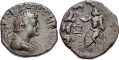 Merani Collection – Oriental Greek BAKTRIA, Indo-Greek Kingdom. Hermaios Soter. Circa 105-90 BC. CU Tetradrachm (23mm, 9.63 g, 6h). Posthumous issue struck by Indo-Skythians, circa 50-5 BC. Diademed a