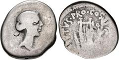 Merani Collection – Roman Republican The Republicans. Brutus. Spring-early summer 42 BC. AR Denarius (15.5mm, 3.03 g, 12h). Military mint traveling with Brutus in Lycia. Head of Libertas right / Lyre 
