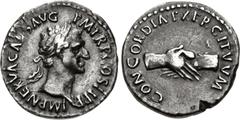 Merani Collection – Roman Imperial Nerva. AD 96-98. AR Denarius (18mm, 3.27 g, 6h). Rome mint. Struck AD 96. Laureate head right / Clasped right hands. RIC II 2; RSC 16. Toned, scratches. VF. From the