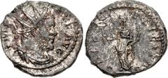 Roman Imperial Marius. Romano-Gallic Emperor, AD 269. Antoninianus (19.5mm, 3.41 g, 6h). Treveri (Trier) mint. 2nd emission, circa mid AD 269. Radiate, draped, and cuirassed bust right / Felicitas sta