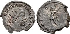 Roman Imperial Marius. Romano-Gallic Emperor, AD 269. Antoninianus (20mm, 2.83 g, 12h). Colonia Agrippinensis (Cologne) mint. 2nd emission, circa mid AD 269. Radiate and cuirassed bust right / Victory