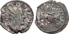 Roman Imperial Marius. Romano-Gallic Emperor, AD 269. Antoninianus (19mm, 2.79 g, 6h). Treveri (Trier) mint. 2nd emission, circa mid AD 269. Radiate, draped, and cuirassed bust right / Clasped right h