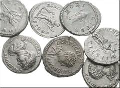 ROMAN. Imperial. AR Denarii from Septimius Severus through Julia Mamaea. Includes: SEPTIMIUS SEVERUS. Laureate bust right / Severus holding spear, sacrificing over tripod. RSC 599 // GETA. Draped and 