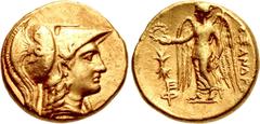 Greek KINGS of MACEDON. temp. Alexander III – Philip III. Circa 325/3-319/8 BC. AV Hemistater (14mm, 4.29 g, 1h). In the name and types of Alexander III. Uncertain mint in Macedon or Kyrene. Head of A
