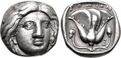 Greek ISLANDS off CARIA, Rhodos. Rhodes. Circa 316-305 BC. AR Tetradrachm (22.5mm, 15.07 g, 12h). Chian standard. Bare head of Helios facing slightly right / Rose with grape bunch on tendril to left, 