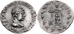 Oriental Greek BAKTRIA, Indo-Greek Kingdom. Strato I Soter. Circa 105-85/0 BC. AR Tetradrachm (27.5mm, 9.31 g, 12h). Diademed and draped beardless bust right; one diadem tie angled / Athena Alkidemos 