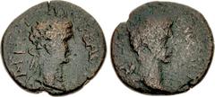 Roman Provincial THESSALY, Magnetes. Augustus, with Tiberius. 27 BC-AD 14. Æ Diassarion (23mm, 7.53 g, 7h). [KAICAP] up left, [TI]BEPIOC down right, laureate head of Augustus right / CЄBACTOC down rig