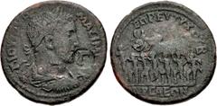 Roman Provincial LYDIA, Nysa. Maximus. Caesar, AD 235/6-238. Æ Triassarion (35mm, 21.75 g, 6h). Countermarked issue. M. Aur. Eutyches II, son of Iphon, grammateus. Laureate, draped, and cuirassed bust