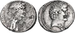 Roman Provincial SELEUCIS and PIERIA, Antioch. Mark Antony, with Cleopatra VII of Egypt. 36 BC. AR Tetradrachm (26mm, 15.44 g, 12h). BACIΛICCA KΛЄOΠATPA ΘЄA NЄωTЄPA, diademed bust of Cleopatra right, 
