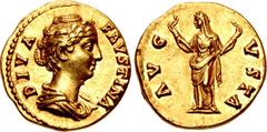 Roman Imperial Diva Faustina Senior. Died AD 140/1. AV Aureus (18mm, 6.57 g, 6h). Rome mint. Struck under Antoninus Pius, circa AD 146-161. DIVA FAVSTINA, draped bust right, wearing hair bound in pear