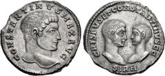 Roman Imperial Constantine I, with Crispus and Constantine II Caesars. AD 307/310-337. AR Miliarense (21.5mm, 4.09 g, 6h). Sirmium mint. Struck AD 320. CONSTANTINVS MAX AVG, bare head of Constantine I