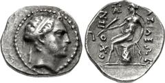 Greek SELEUKID EMPIRE. Antiochos IV Epiphanes. 175-164 BC. AR Drachm (17.5mm, 4.14 g, 2h). ΞAP-monogram mint, in Northern Media or Hyrkania. Diademed head right / Apollo, testing arrow and placing han