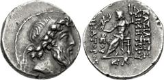 Greek SELEUKID EMPIRE. Demetrios II Nikator. Second reign, 129-125 BC. AR Drachm (18mm, 4.02 g, 12h). Antioch mint. Struck 129-128 BC. Diademed head right / Zeus Nicephorus seated left; Ξ(AP) in exerg