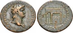Roman Imperial Nero. AD 54-68. Æ Sestertius (36mm, 27.45 g, 6h). Rome mint. Struck AD 65. Laureate bust right, wearing aegis / Temple of Janus with garland hung across closed double doors to left and 