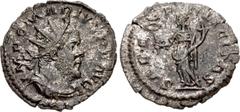 Roman Imperial Marius. Romano-Gallic Emperor, AD 269. Antoninianus (22mm, 3.11 g, 6h). Treveri (Trier) mint. 2nd emission, circa mid AD 269. Radiate, draped, and cuirassed bust right / Felicitas stand