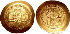 Byzantine Constantine X Ducas. 1059-1067. AV Histamenon Nomisma (23mm, 4.40 g, 6h). Constantinople mint. Struck 1062-1065. Christ Pantokrator enthroned facing / Constantine standing facing, holding la