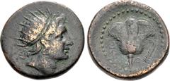 Greek ISLANDS off CARIA, Rhodos. Rhodes. Circa 88 BC. Æ (28.5mm, 16.98 g, 11h). Radiate head of Helios right / Rose; winged kerykeion to left, palm frond to right. Ashton, Coinage 15 (A4/P15); HGC 6, 