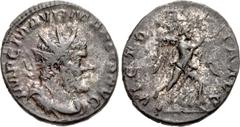 Roman Imperial Marius. Romano-Gallic Emperor, AD 269. Antoninianus (19mm, 2.89 g, 6h). Colonia Agrippinensis (Cologne) mint. 1st emission, mid AD 269. Radiate, draped, and cuirassed bust right / Victo