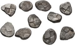 Large Lots GREEK. Asia Minor. Lot of ten (10) AR Drachms of Sinope. Includes: Head of sea-eagle left, with 'talon'; below, dolphin left / Quadripartite incuse square with two opposing quarters filled,