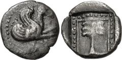Greek TROAS, Skepsis. 5th century BC. AR Triobol (13mm, 1.58 g, 10h). Forepart of Pegasos right / Fir tree within linear and pellet border in shallow incuse square. SNG Arikantürk –; SNG Ashmolean –; 