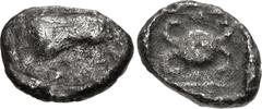 Greek DYNASTS of LYCIA. Uncertain dynast. Circa 490/80-440/30 BC. AR Hemistater (16mm, 5.30 g). Uncertain design (degraded die) / Central round shield decorated with triskeles, set on tetraskeles; all