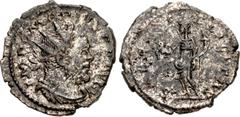 Roman Imperial Marius. Romano-Gallic Emperor, AD 269. Antoninianus (20mm, 2.95 g, 7h). Treveri (Trier) mint. 2nd emission, circa mid AD 269. Radiate, draped, and cuirassed bust right / Felicitas stand