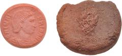 Counterfeiters' Molds and Dies ROMAN IMPERIAL. 4th Century AD. Terracotta counterfeiter's mold (32mm, 5.44 g). Part of a mold for casting coins, impressed on one side with an obverse of an Alexandria 